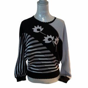 Vintage Striped Floral Applique Sweater